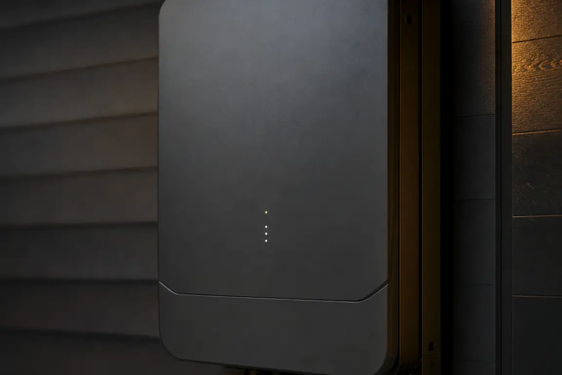 Solar inverter mounted on a dark wall